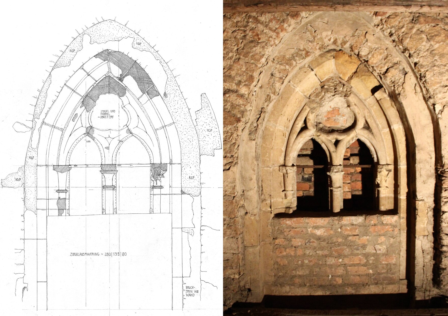 Dokumentation baugeschichtlicher Befunde mittels fotografischer und zeichnerischer Bauaufnahmen eines zugesetzten gotischen Fensters im Dom zu Wurzen