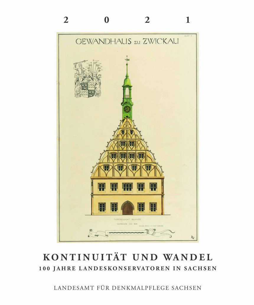Titelblatt mit Bauaufnahme des Gewandhauses Zwickau, Aufriss der Nordfassade von Helmut Hommel, 1953