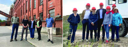 Erfasserteam Lausitzer Revier vor der Energiefabrik Knappenrode und Erfasserteam Mitteldeutsches Revier im Tagebau Vereinigtes Schleenhain, 2021