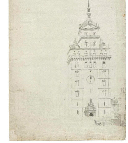 Bernardo Bellotto, Ansicht der Kreuzkirche zu Dresden von der Südostecke des Altmarktes aus, um 1751, LfD, Plansammlung 