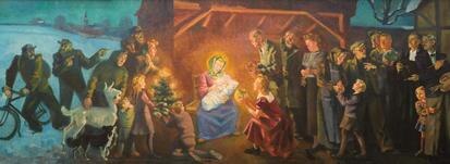 Frohburg OT Tautenhain, Jakobuskirche, Nordempore, Weihnachtsdarstellung von Conrad Felixmüller, 1951/1952