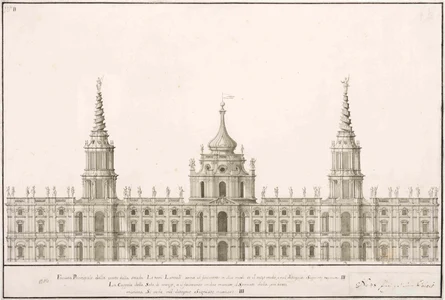 Gaetano Chiaveri (1689–1770), Projekt für den Neubau einer königlichen Residenz, Aufriss der Hauptfassade, 1736/37