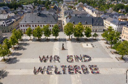 Flashmob zur Ernennung der Montanregion zum UNESCO-Welterbe, Marienberg Juli 2019, Projekt des Gymnasiums Marienberg