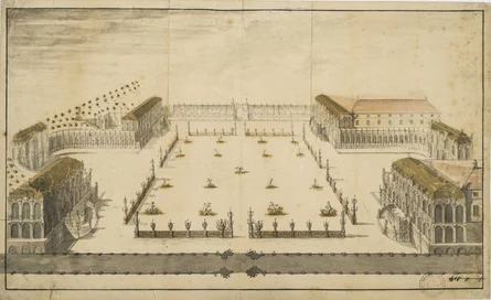 Matthäus Daniel Pöppelmann (1622-1736), Dresden, Zwinger, perspektivischer Präsentationsentwurf zu dessen Vollendung als Festplatz, 1718