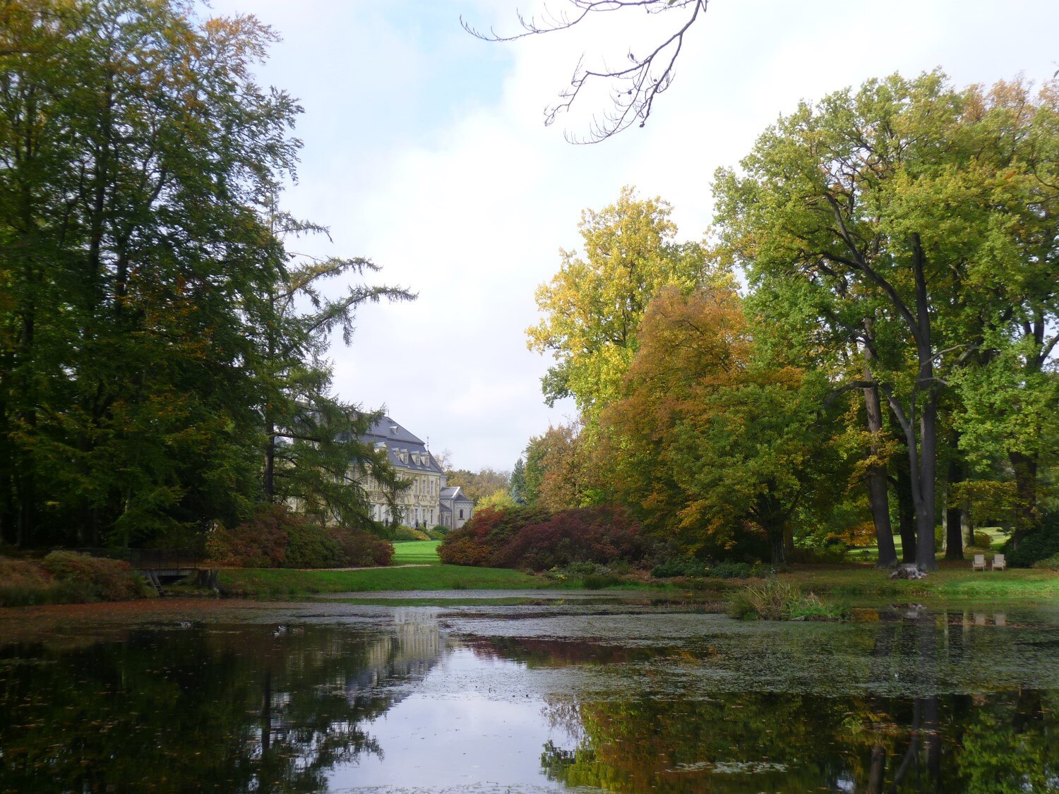 Doberschau-Gaußig, Schlosspark Gaußig, Blick über den Schloßteich 